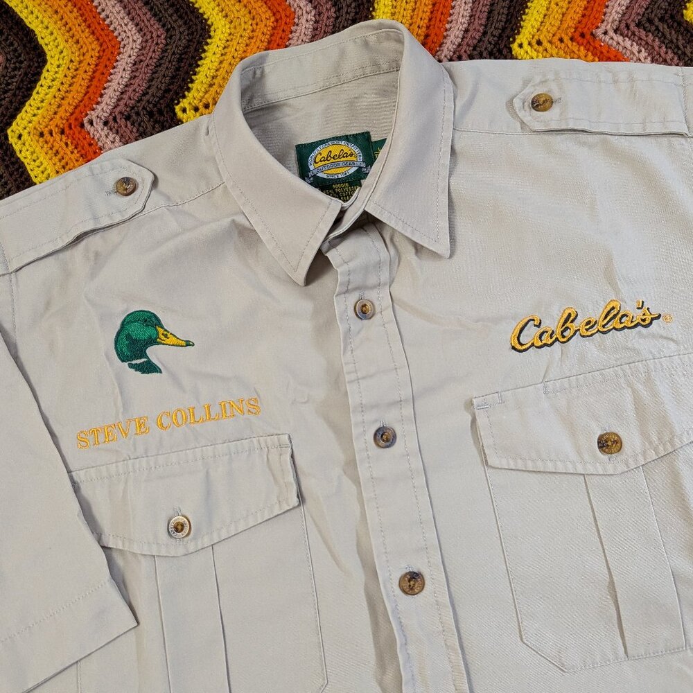 L TALL Cabela's Outdoor Gear Duck Hunting Shirt Khaki Embroidered h341